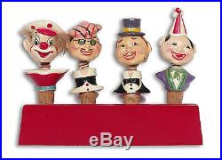 Vintage set of 4 Bobblehead Bottle Wine Stopper Clown and Men with stand