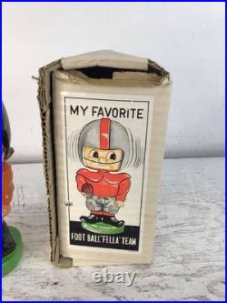 Vtg 1960's Football Fella Team Nodder Bobblehead With Box Japan Black/Orange