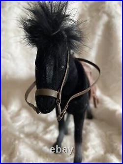 Vtg Antique Rare Black Felt-covered Plastic Bobblehead Horse With Saddle Bridle