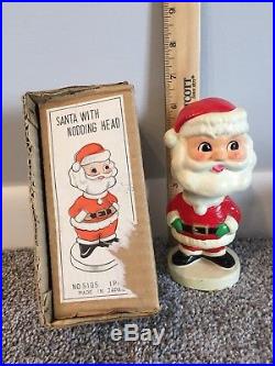 Vtg Bobblehead Santa Nodder Ceramic Japan Original Box Sleigh Christmas Spring