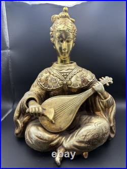 Vtg Nodder Bobblehead Gold Tone Asian lady Strumming Musical Mandolin And Man Vtg Nodder Bobblehead Gold Tone Asian lady Strumming Musical Mandolin And Man