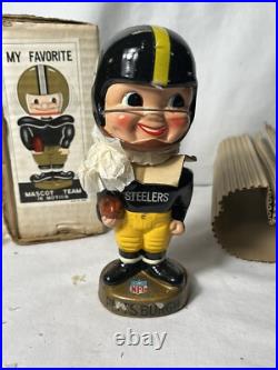 Vtg Pittsburgh Steelers sports specialties bobble head original box gold base Vtg Pittsburgh Steelers sports specialties bobble head original box gold base