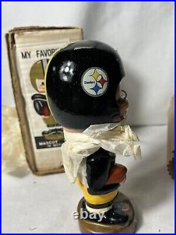 Vtg Pittsburgh Steelers sports specialties bobble head original box gold base Vtg Pittsburgh Steelers sports specialties bobble head original box gold base